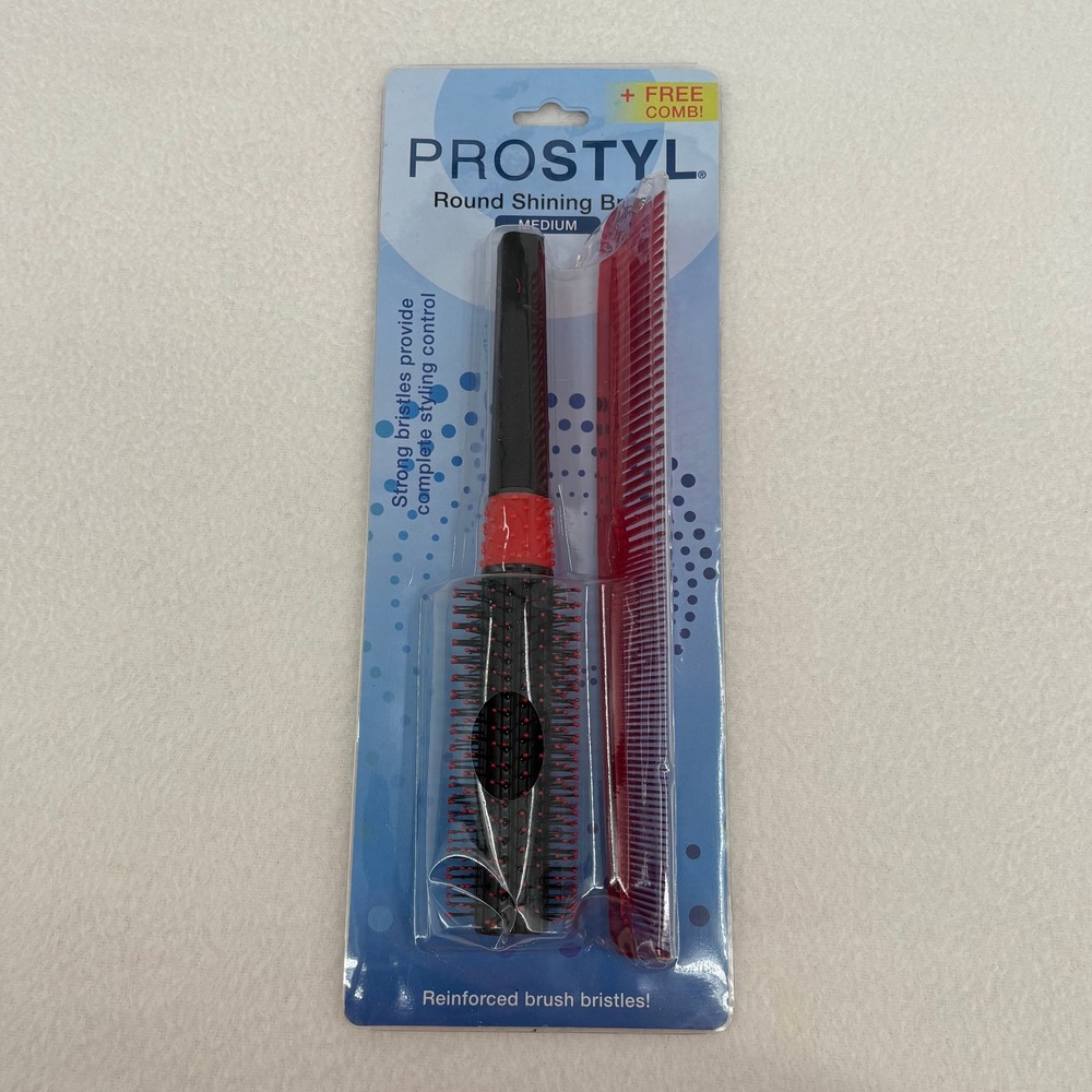 Prostyl Round Shining Brush Medium Reinforced Bristles with Bonus Styling Comb